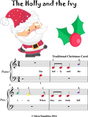 cover image of The Holly and the Ivy Beginner Piano Sheet Music with Colored Notes